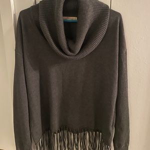 Michael Kors, Cowl neck, fringe-bottom, oversize sweater.